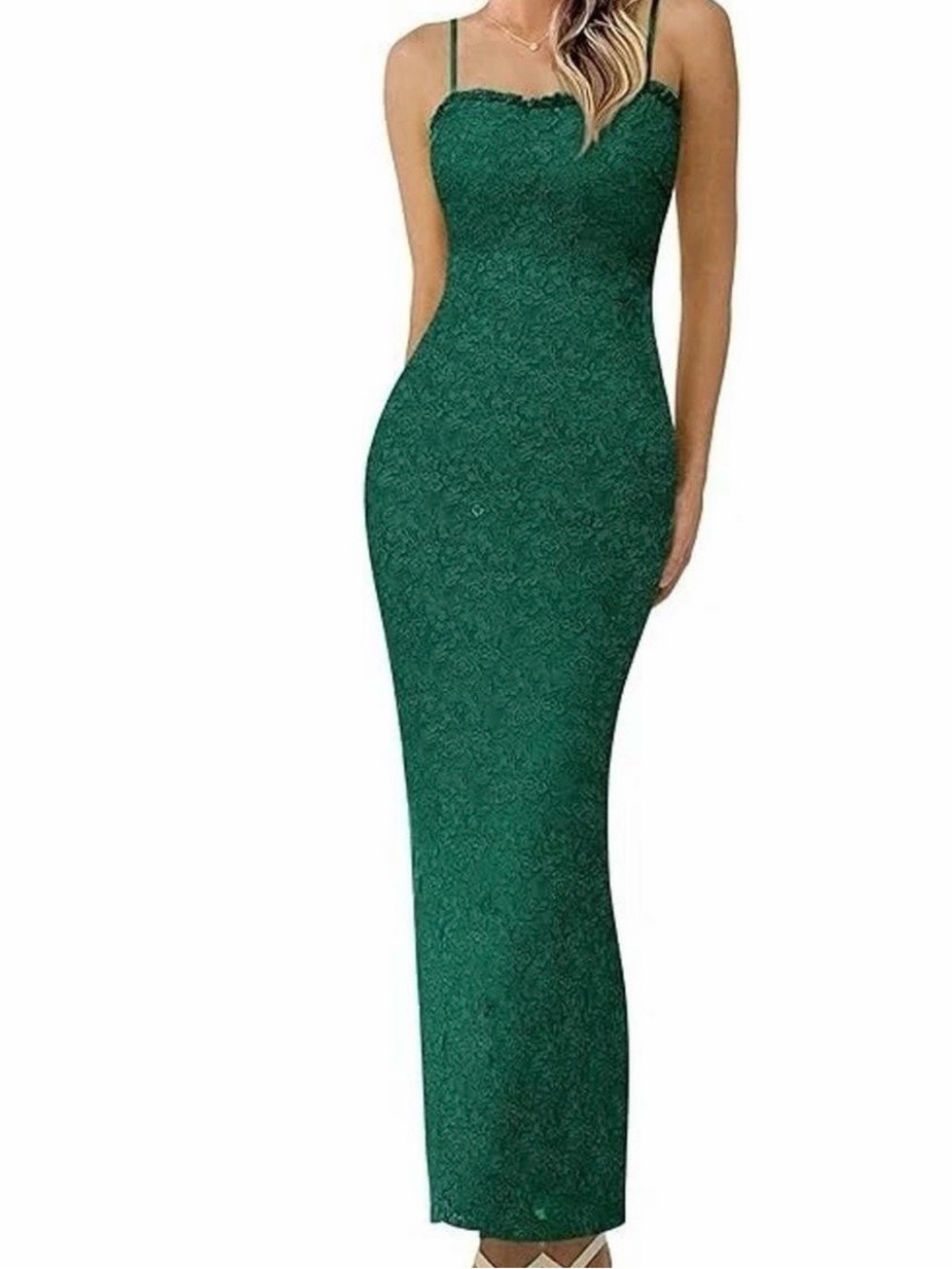 PrettyGarden Emerald Green Floral Lace Bodycon Maxi Dress Womens L NWT Fairycore